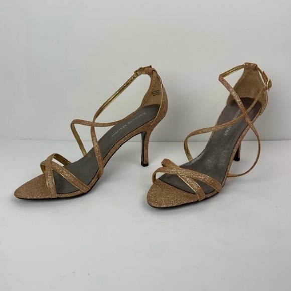 Women’s Gold Strappy Adrienne Maloof Stiletto Heels Sandals - Picture 3 of 11
